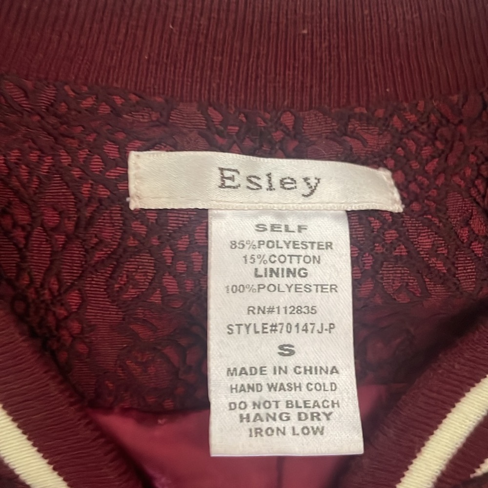 Vintage Esley Brocade Bomber Jacket Women’s Small Wine/Burgundy - Picture 3 of 7